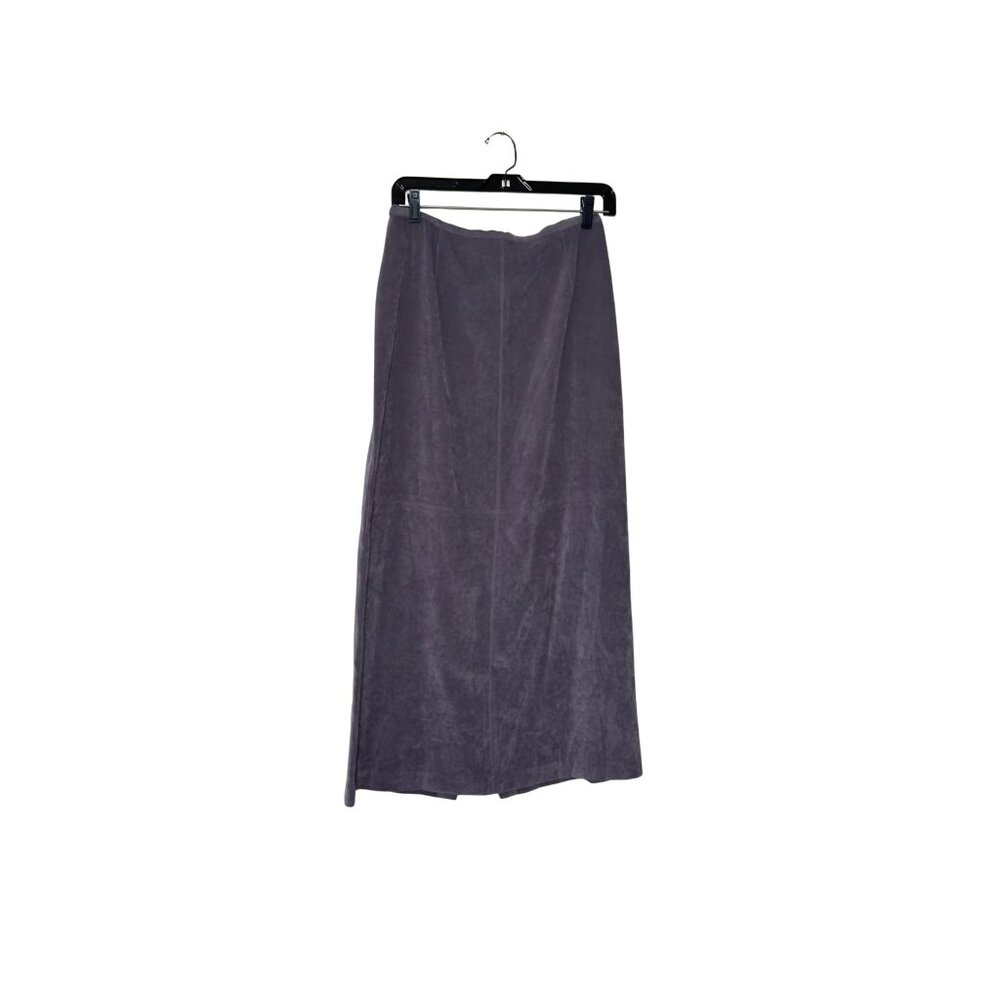 Norton McNaughton Vintage Women's Grey Faux Suede Midi Skirt Sz 10 Back Slit